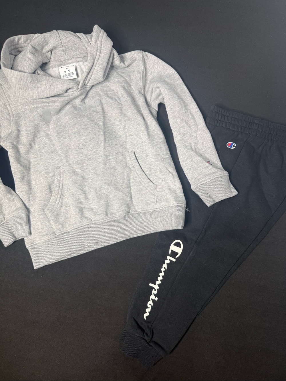 Champion Kids Gray Hoodie with Black Logo Joggers Set size 6. NWoT